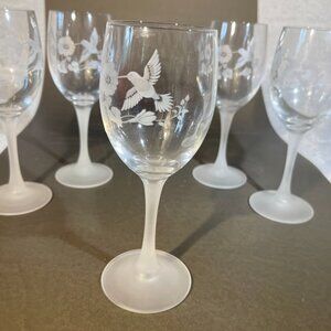 AVON Hummingbird Collection Crystal Wine Glasses Set of 5 Etched (365)